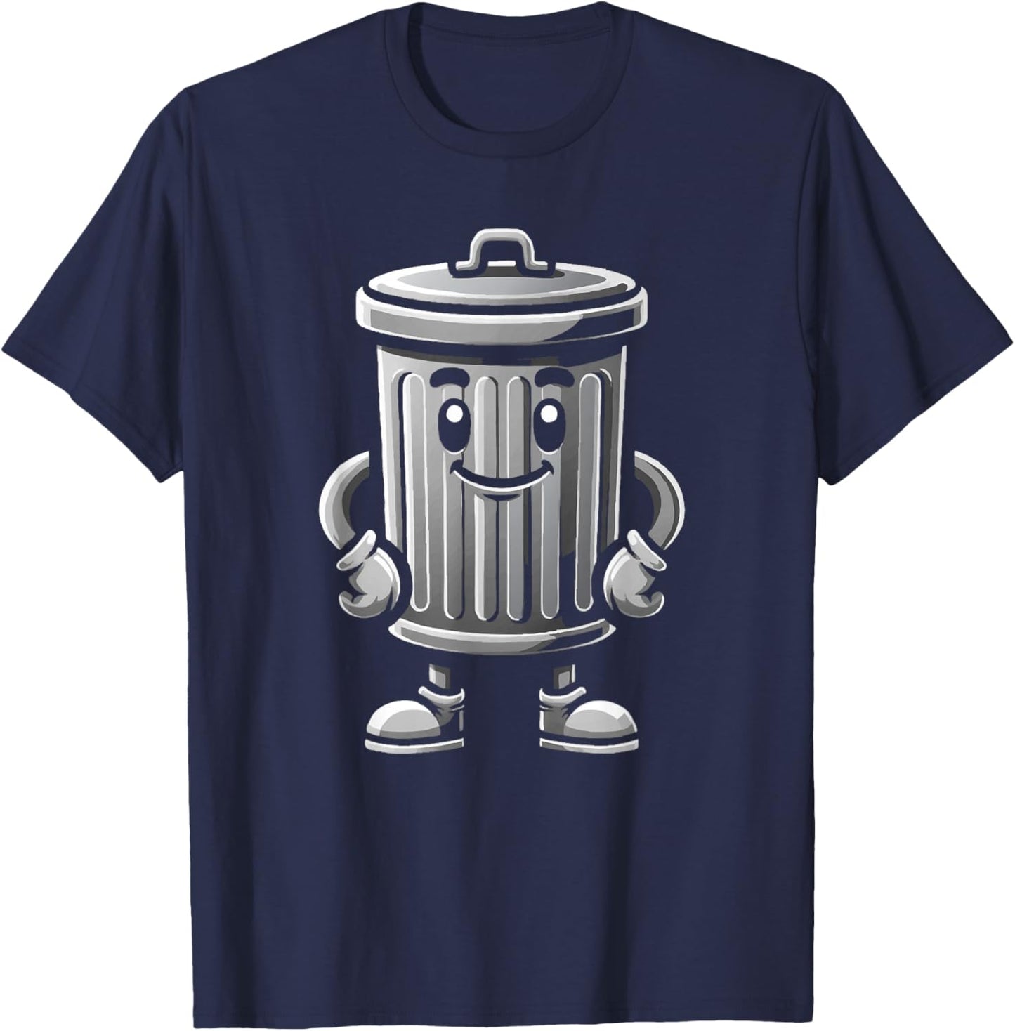 Garbage Trash Can Cartoon Character Design T-Shirt - T-Shirt | Navy
