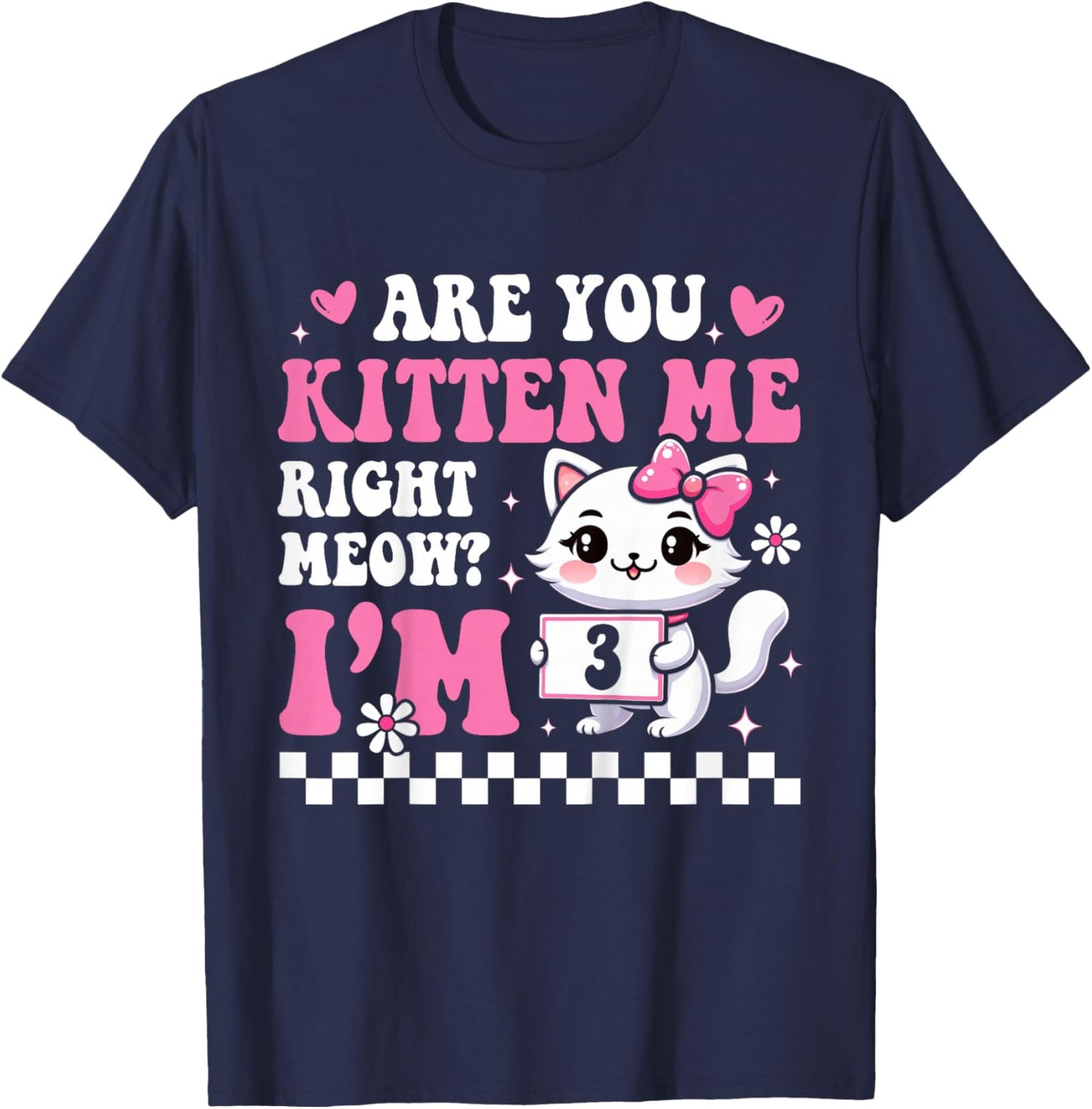 3rd Birthday Girl for Girl Three 3 Year Old Cat Lover Groovy T-Shirt - T-Shirt | Navy