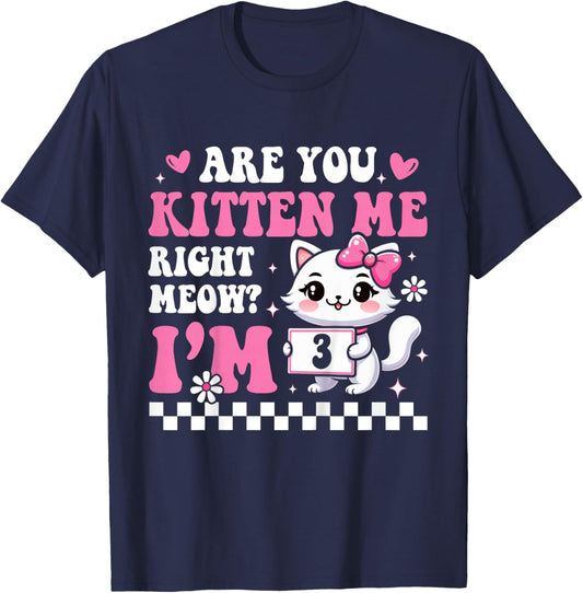 3rd Birthday Girl for Girl Three 3 Year Old Cat Lover Groovy T-Shirt - T-Shirt | Navy