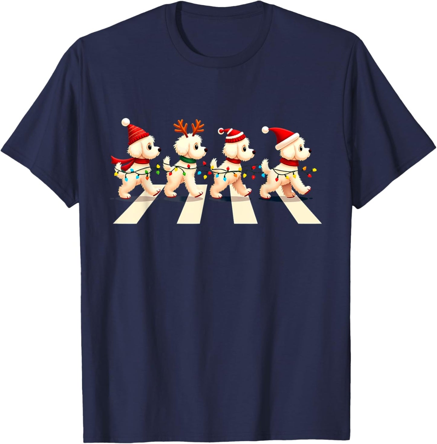 Bichon Frise Dog Crossing Road Xmas Women Kids T-Shirt - T-Shirt | Navy