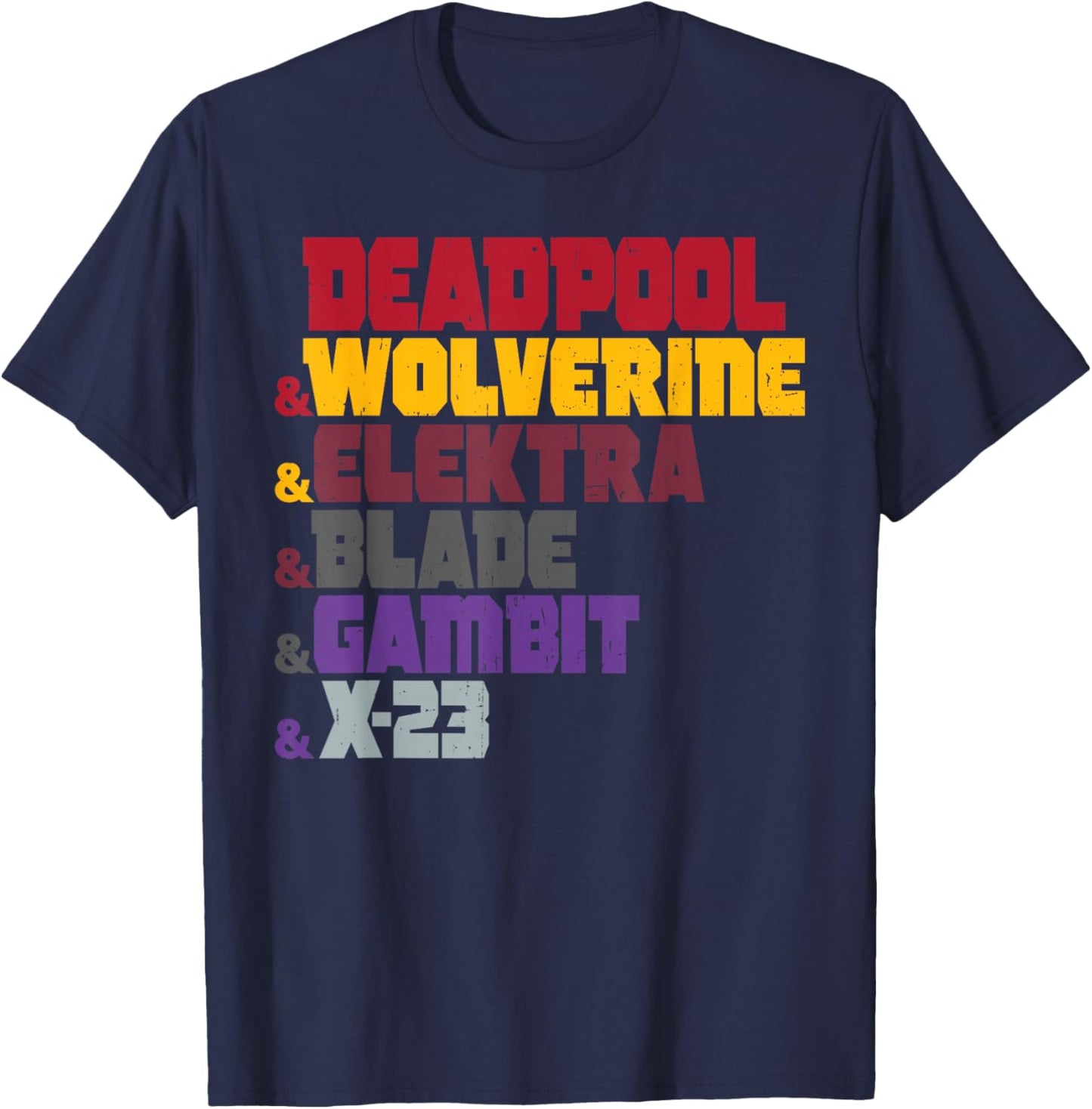 Marvel Deadpool & Wolverine Elektra & Blade & Gambit & X-23 T-Shirt - T-Shirt | Navy