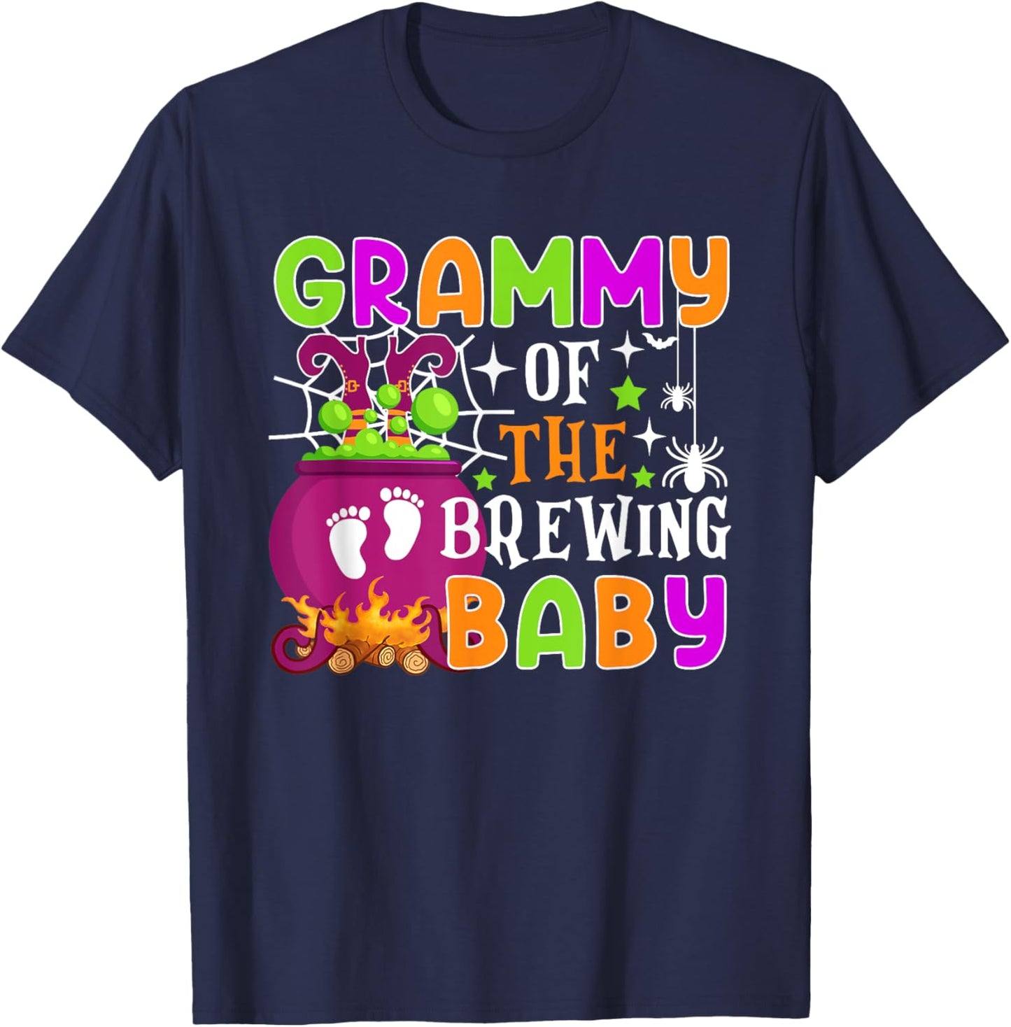 Grammy of Brewing Baby Halloween Theme Baby Shower Spooky T-Shirt - T-Shirt | Navy