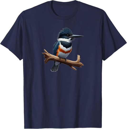 Bird Series. Belted Kingfisher Bird. Artist's Rendition. T-Shirt - T-Shirt | Navy