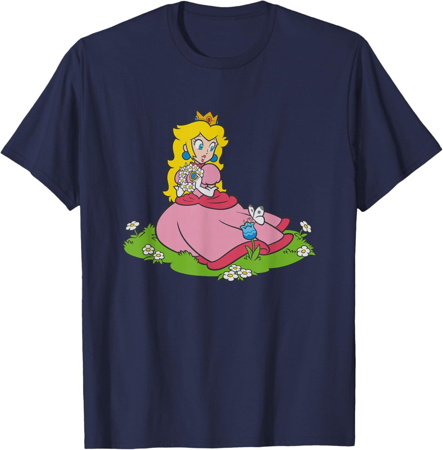 Super Mario Bros Princess Peach & Butterfly Portrait T-Shirt - T-Shirt | Navy