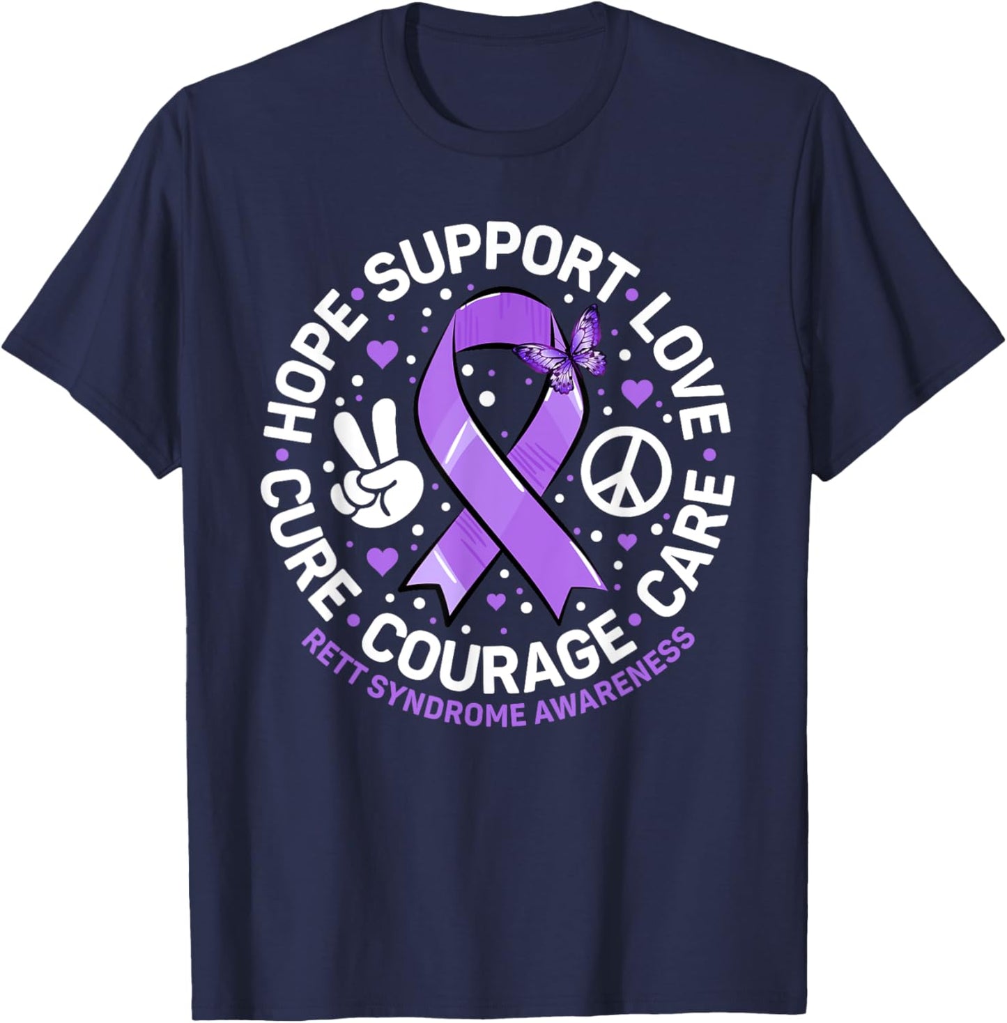 Rett Syndrome Support Purple Ribbon Rett Syndrome Awareness T-Shirt - T-Shirt | Navy