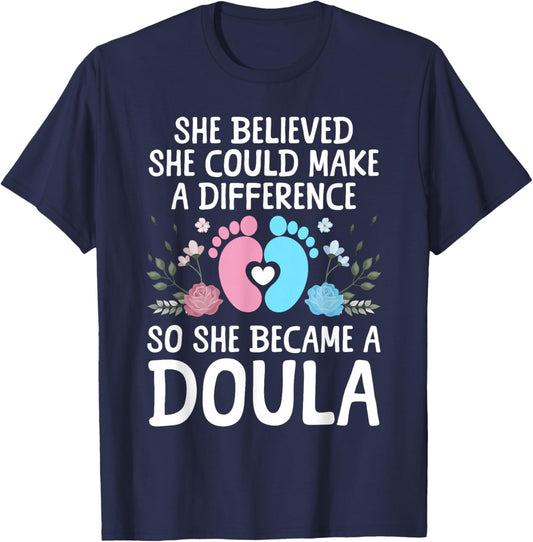 Funny Doula Gift Doula Stuff & Midwife Accessories -Adults Black Small Modern Casual Round Neck Short Sleeve T-Shirt - T-Shirt | Navy