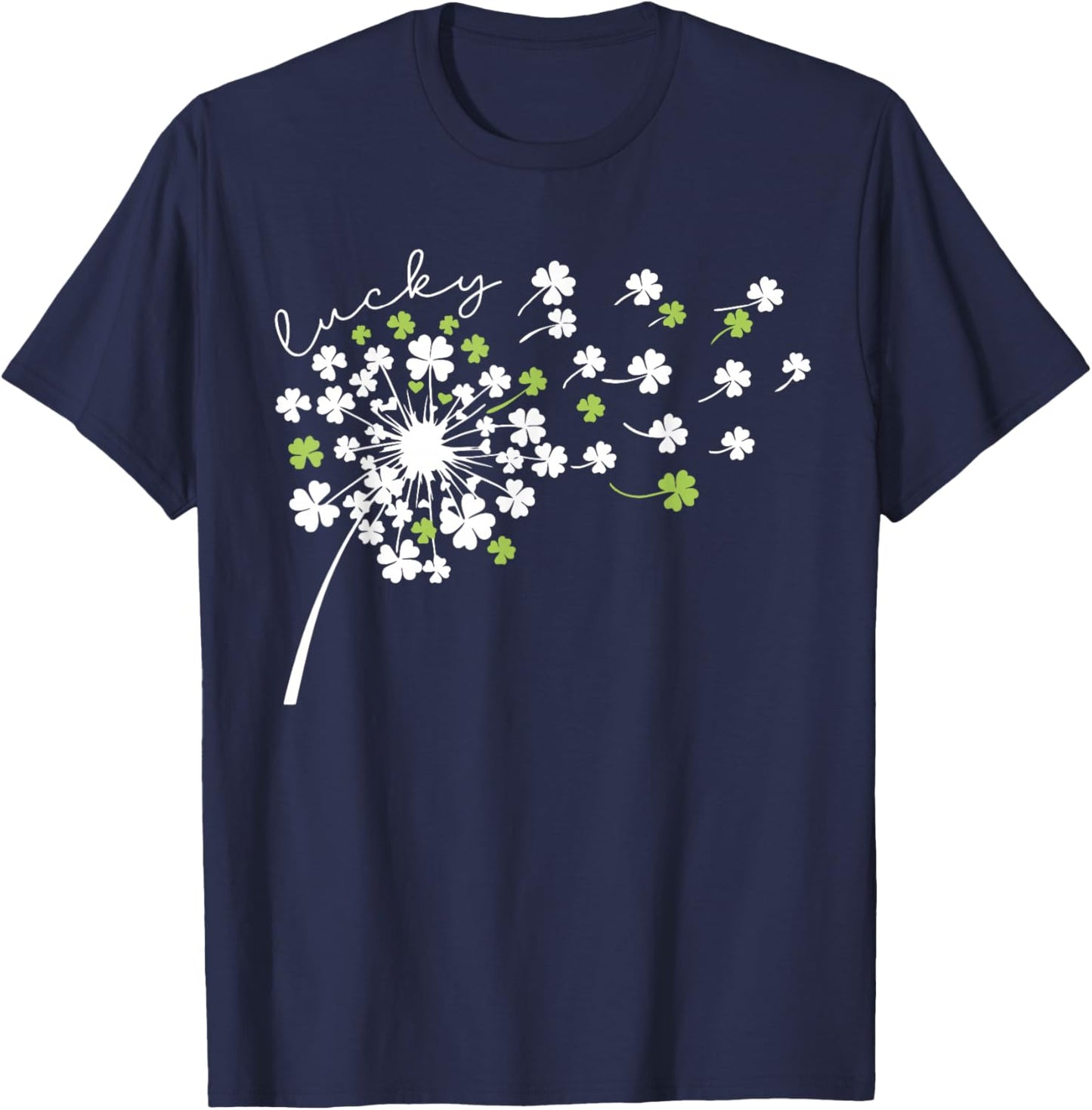 Lucky Dandelion Shamrock Funny St Patricks Day Women Girls T-Shirt - T-Shirt | Navy