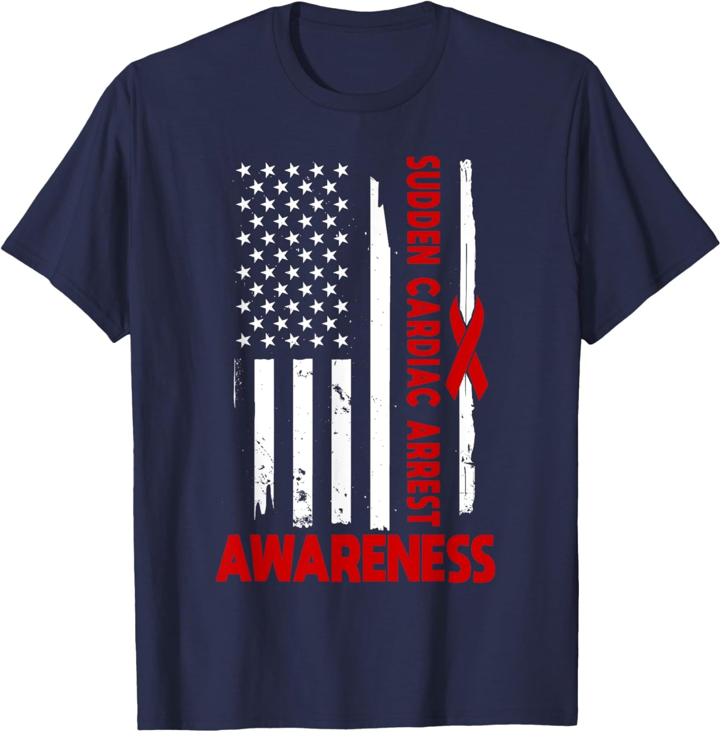 American Flag Sudden Cardiac Arrest Awareness America T-Shirt - T-Shirt | Navy