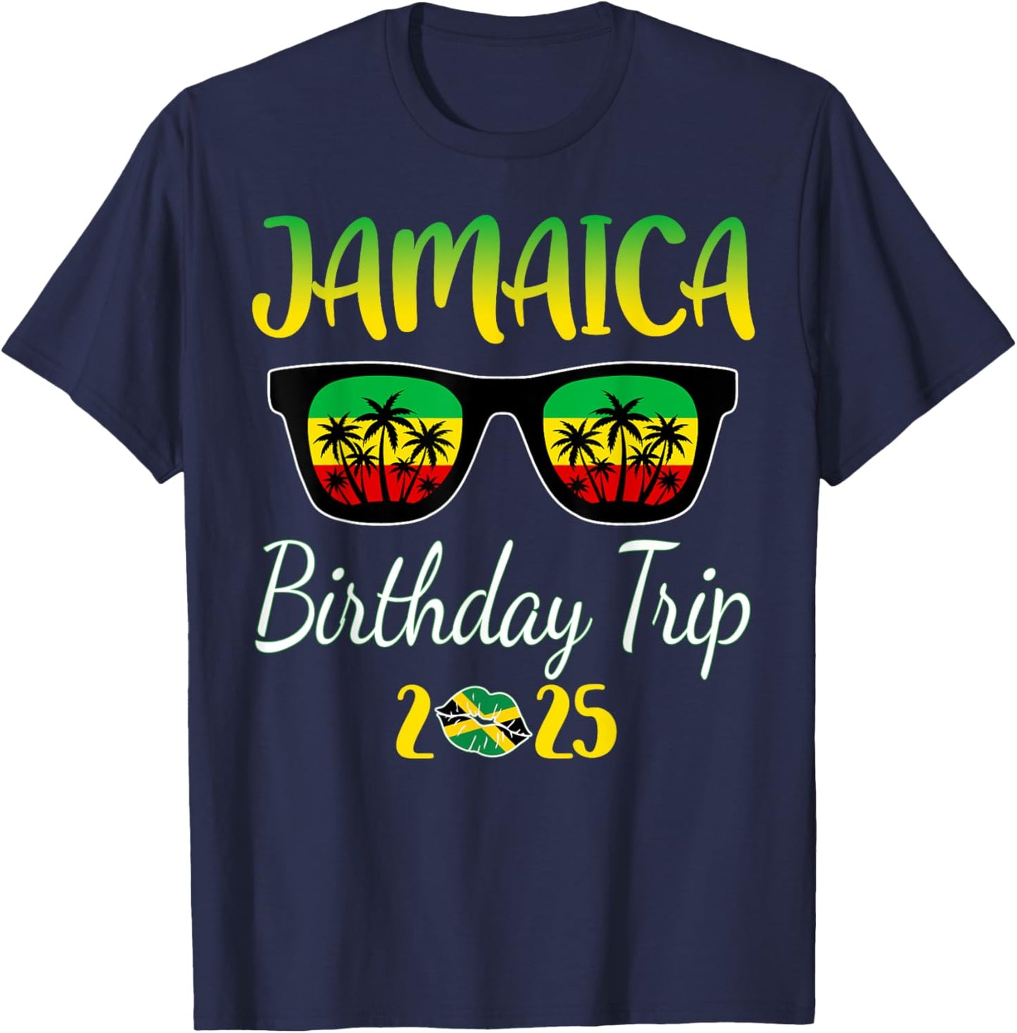 Jamaica Birthday Trip 2025 Funny Family Matching T-Shirt - T-Shirt | Navy