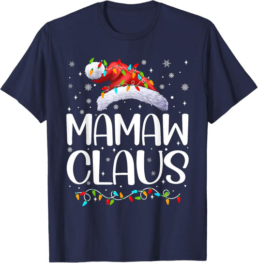Mamaw Claus Xmas Lights Christmas Pajama Matching Family T-Shirt - T-Shirt | Navy