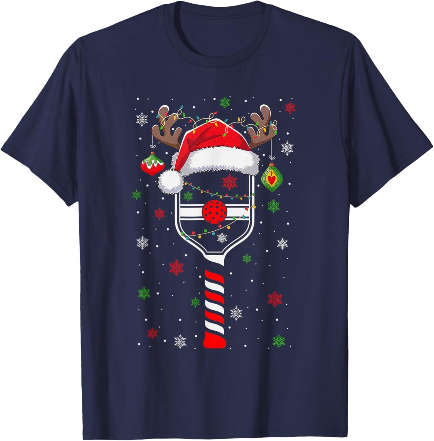 Funny Pickleball Player Christmas Holiday Reindeer Xmas T-Shirt - T-Shirt | Navy