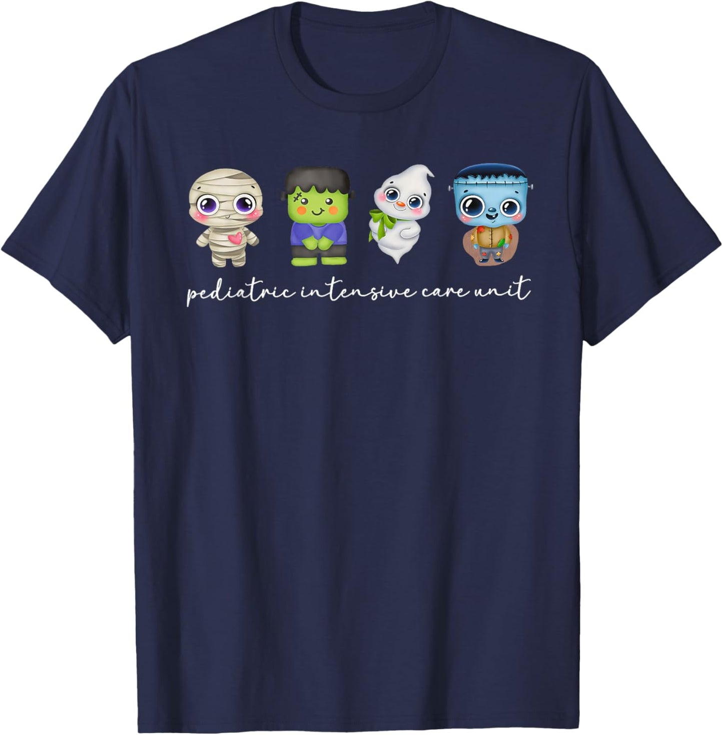 PICU Nurse Halloween Pediatric Intensive Care Unit Ghosts T-Shirt - T-Shirt | Navy