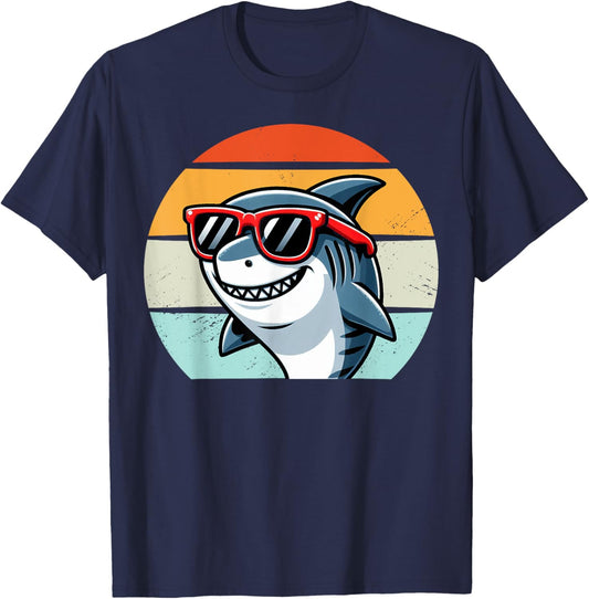 Retro Shark Sunglasses 70s 80s 90s Funny Beach Holiday Humor T-Shirt - T-Shirt | Navy