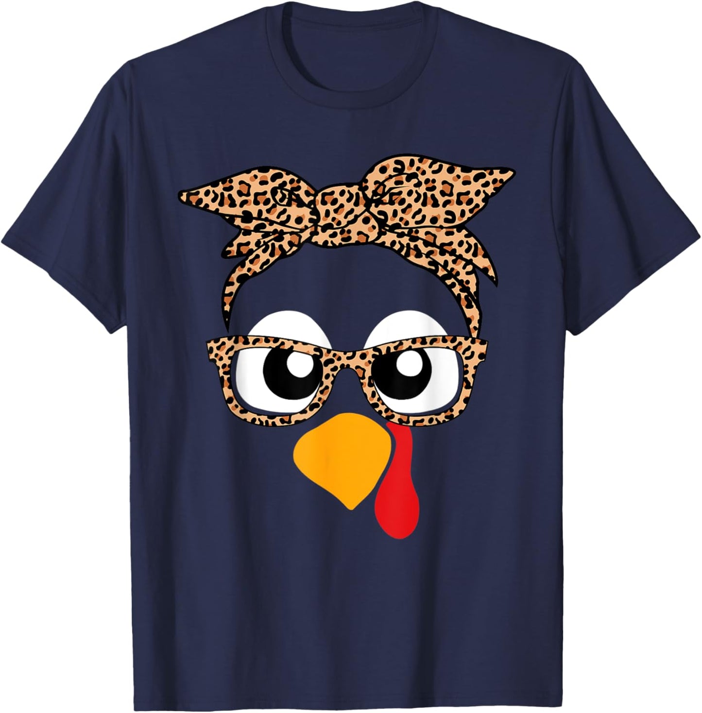 Turkey Face Leopard Headband Thanksgiving Pilgrim T-Shirt - T-Shirt | Navy