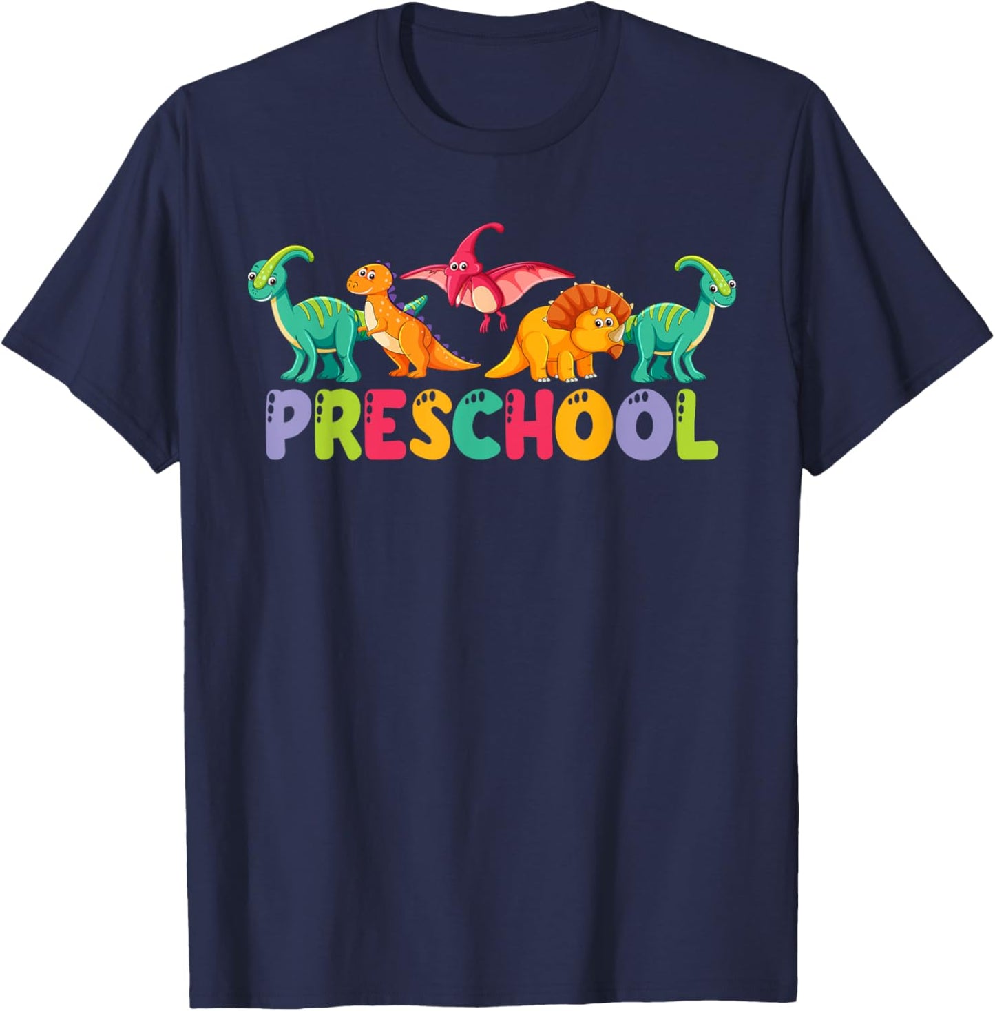Retro Preschool Cute Dinosaur Preschool Teacher Kids Boys T-Shirt - T-Shirt | Navy