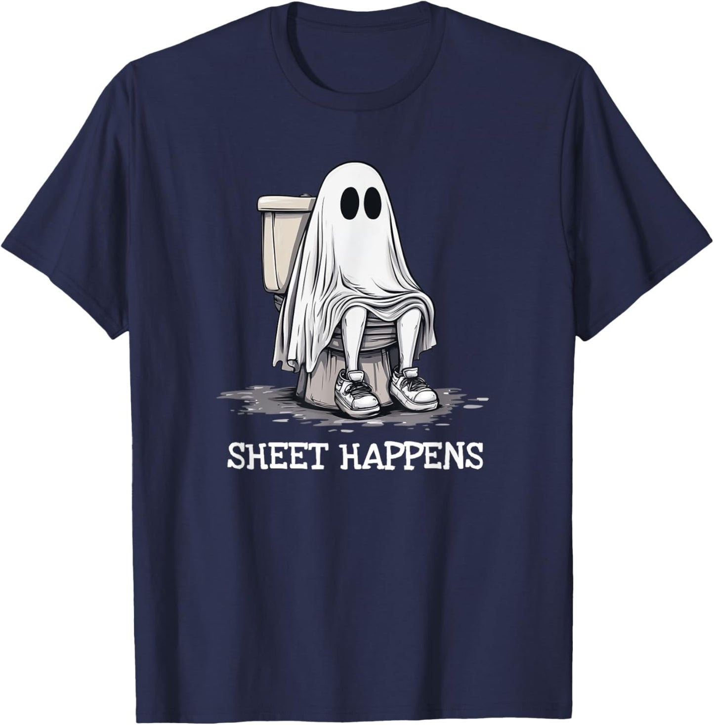 Pooping Ghost On Toilet Sheet Happens Funny Halloween T-Shirt - T-Shirt | Navy
