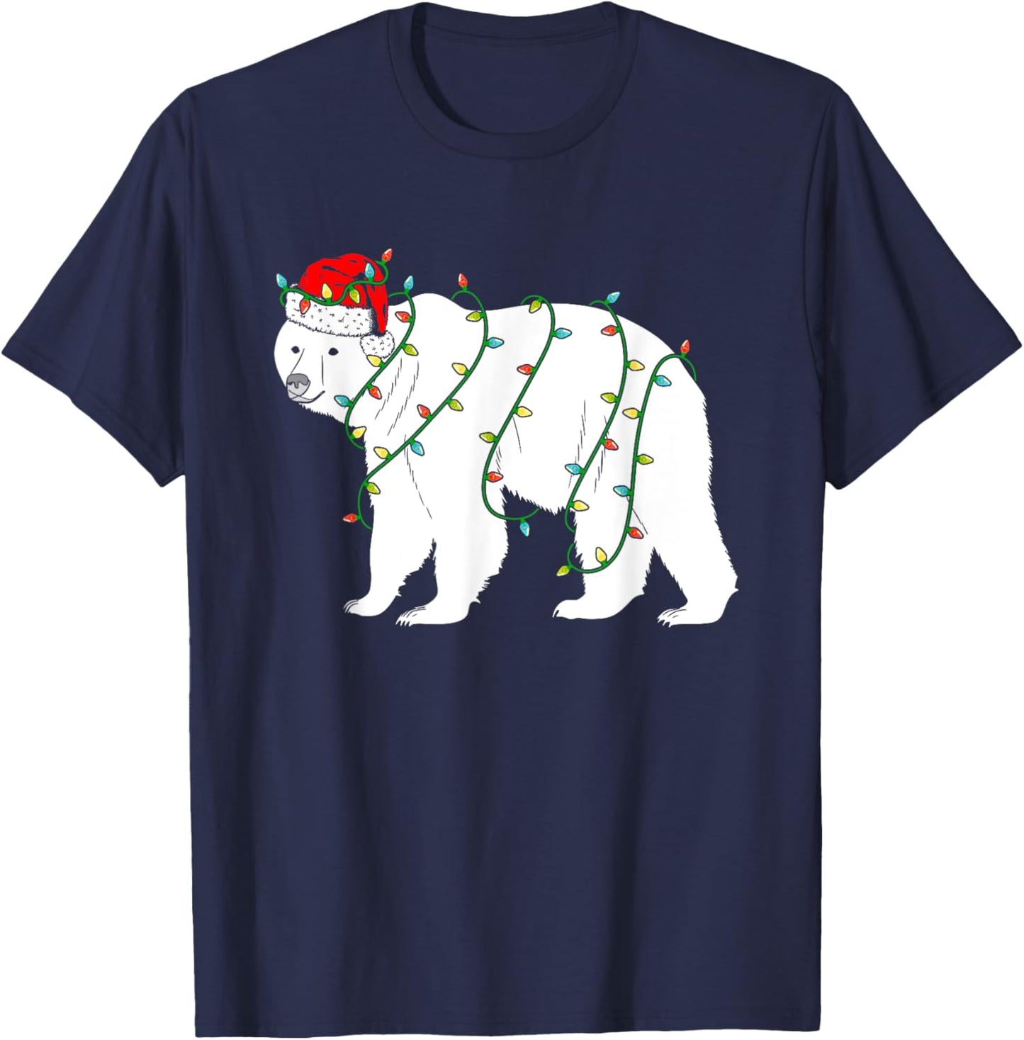Polar Bear Christmas Santa Hat Lights Xmas Gifts T-Shirt - T-Shirt | Navy