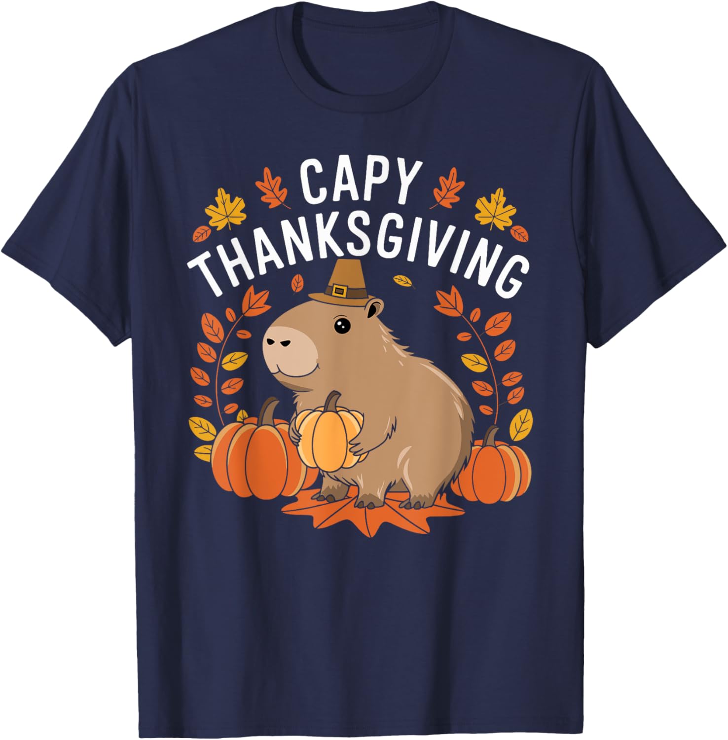 Capy Thanksgiving Funny Capybara Thanksgiving Fall T-Shirt - T-Shirt | Navy