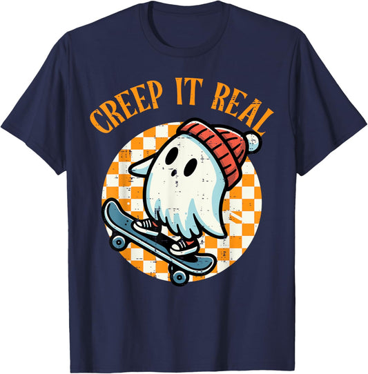 Creep It Real Skater Ghost Halloween Boys Kids Teen Youth T-Shirt - T-Shirt | Navy