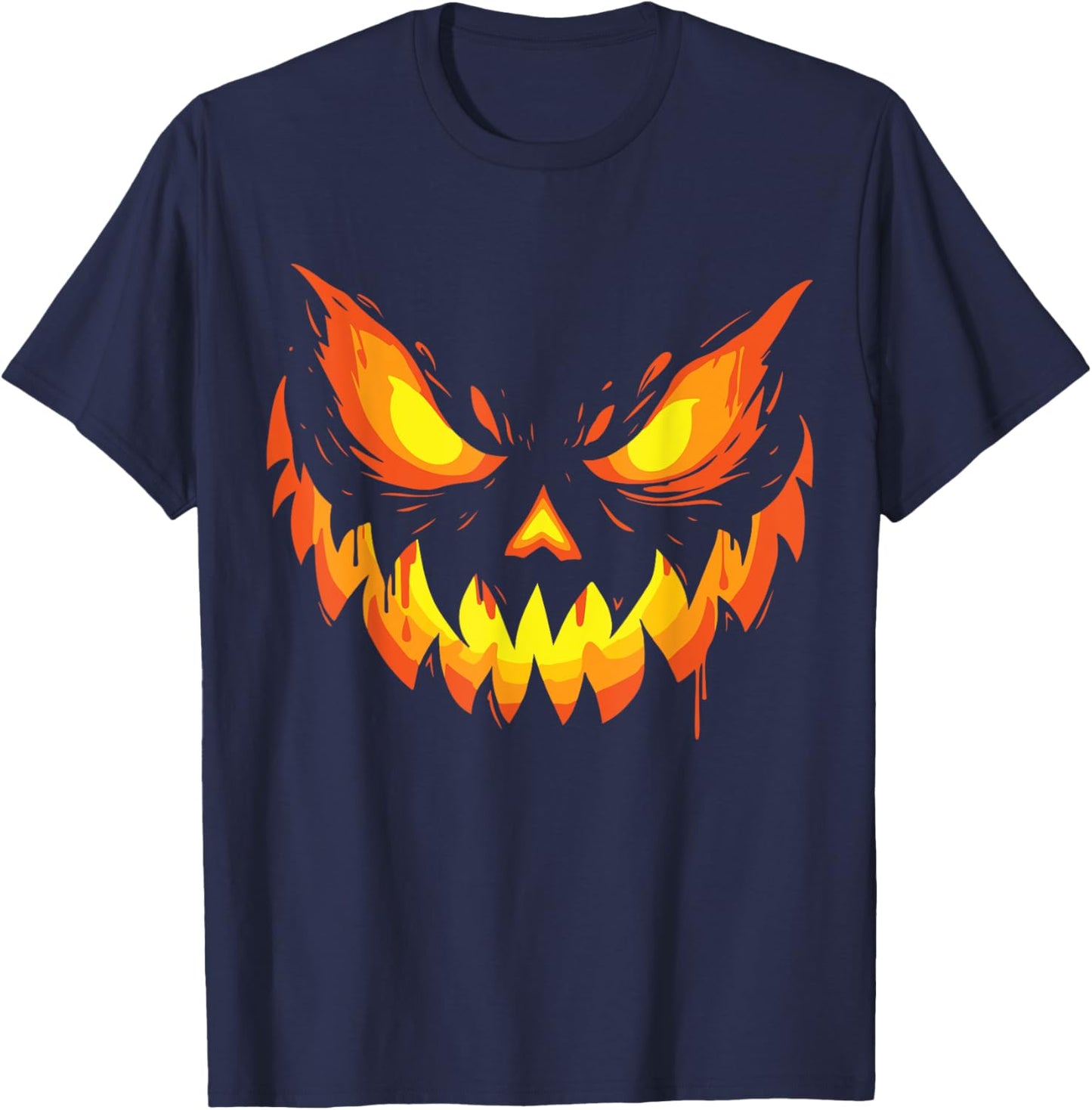 Jack O Lantern Scary Carved Pumpkin Face Halloween Boys T-Shirt - T-Shirt | Navy