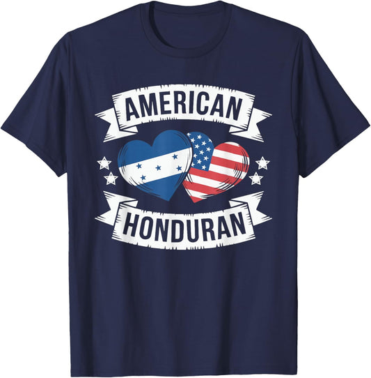 Half American Half Honduran USA Flag Honduras America T-Shirt - T-Shirt | Navy