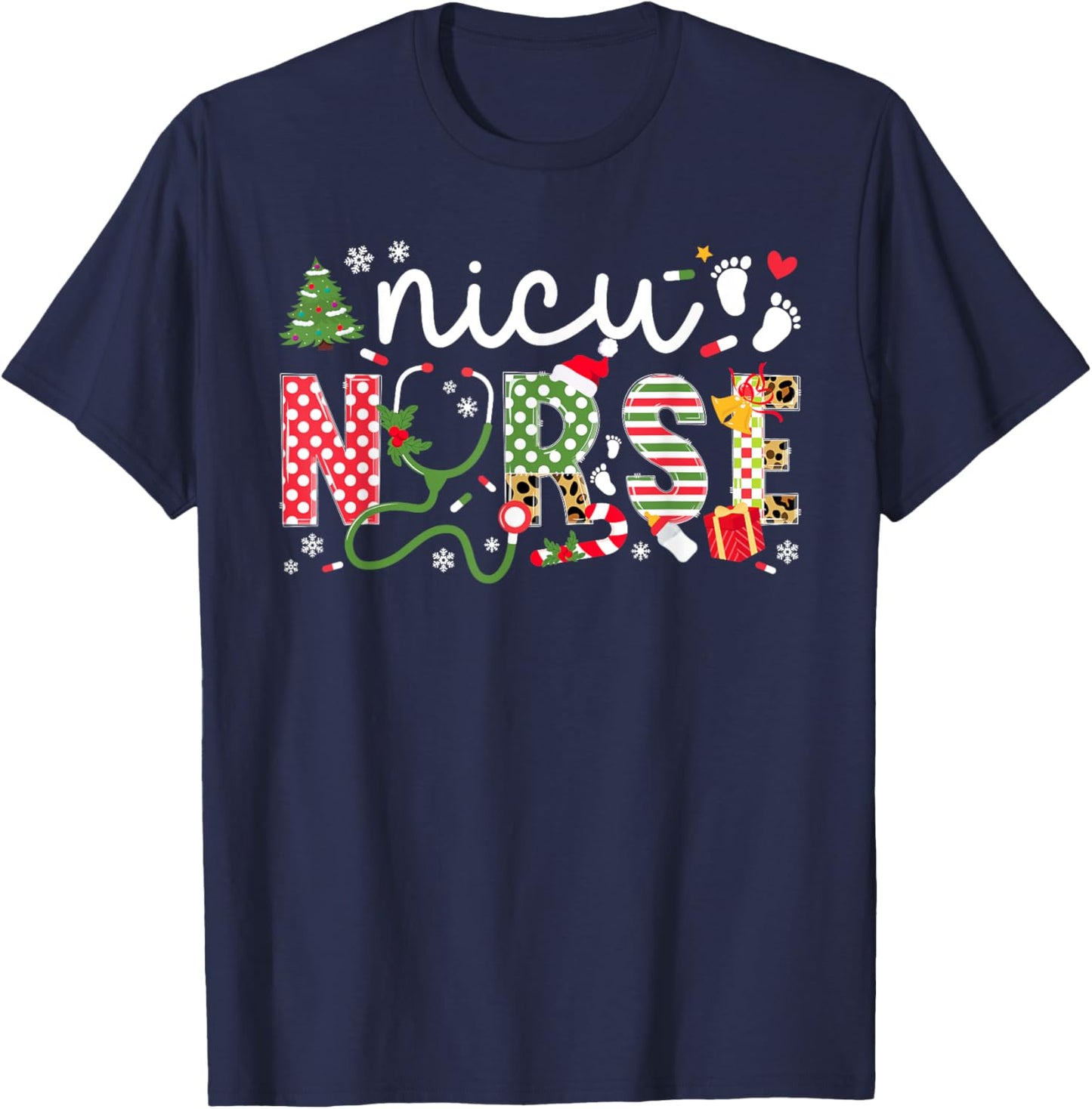 NICU Nurse Christmas Neonatal ICU Nurse Xmas Party T-Shirt - T-Shirt | Navy