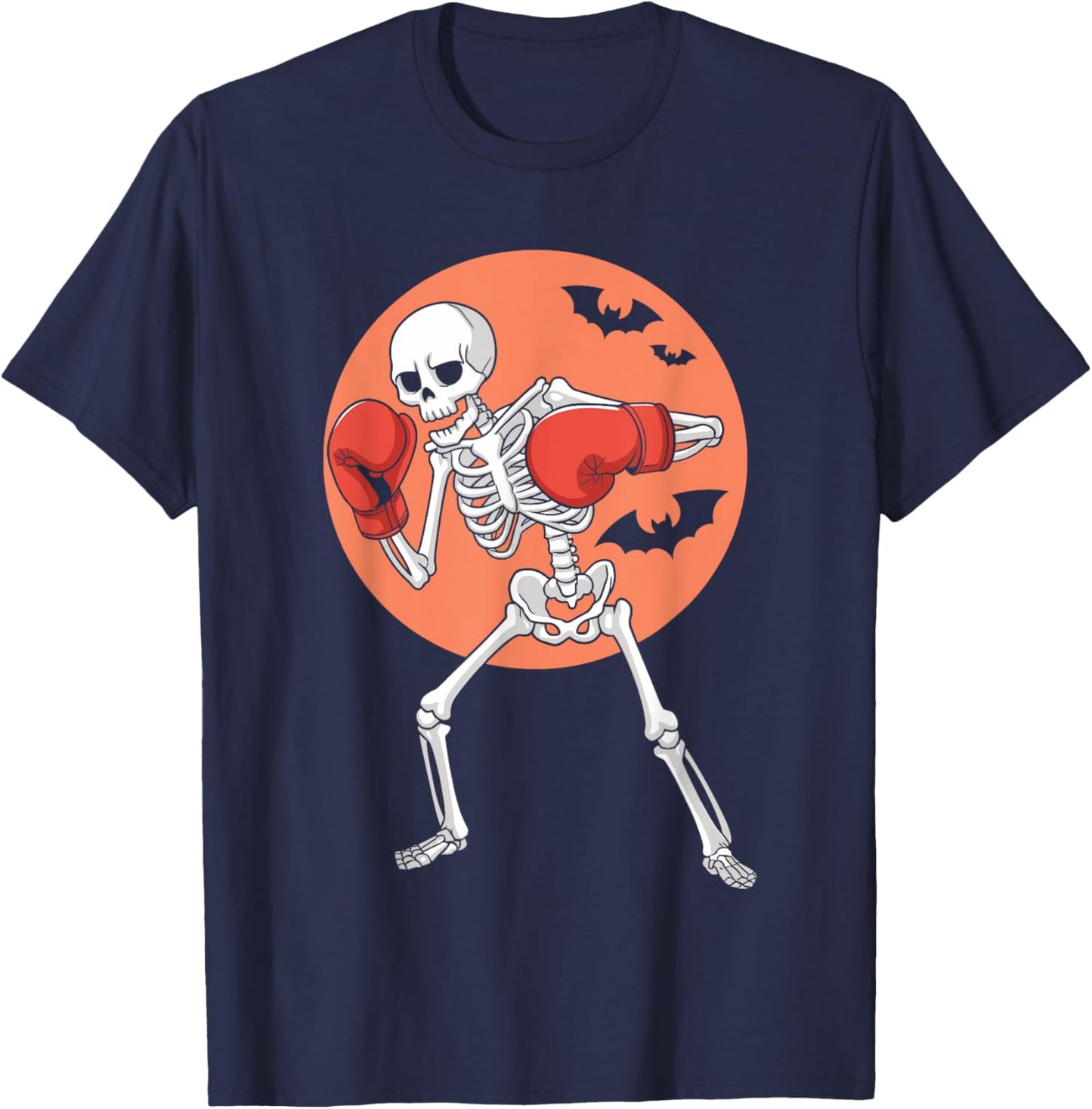 Funny Skeleton Boxing Lovers Spooky Halloween Boxer Moon T-Shirt - T-Shirt | Navy