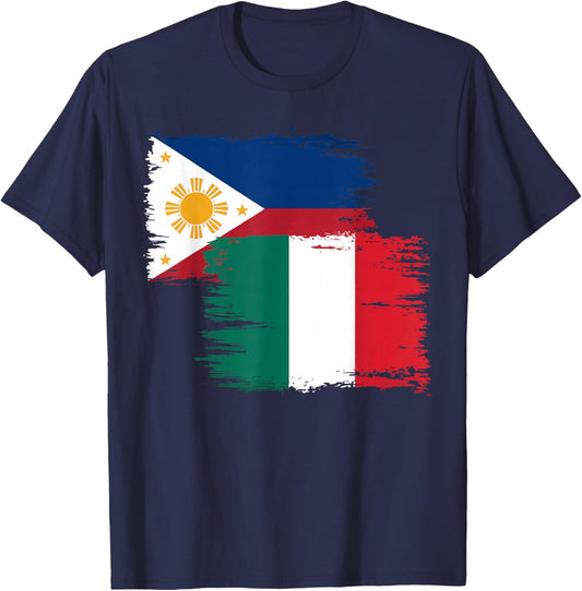 Half Filipino Half Italian Flag Italy Philippines T-Shirt - T-Shirt | Navy