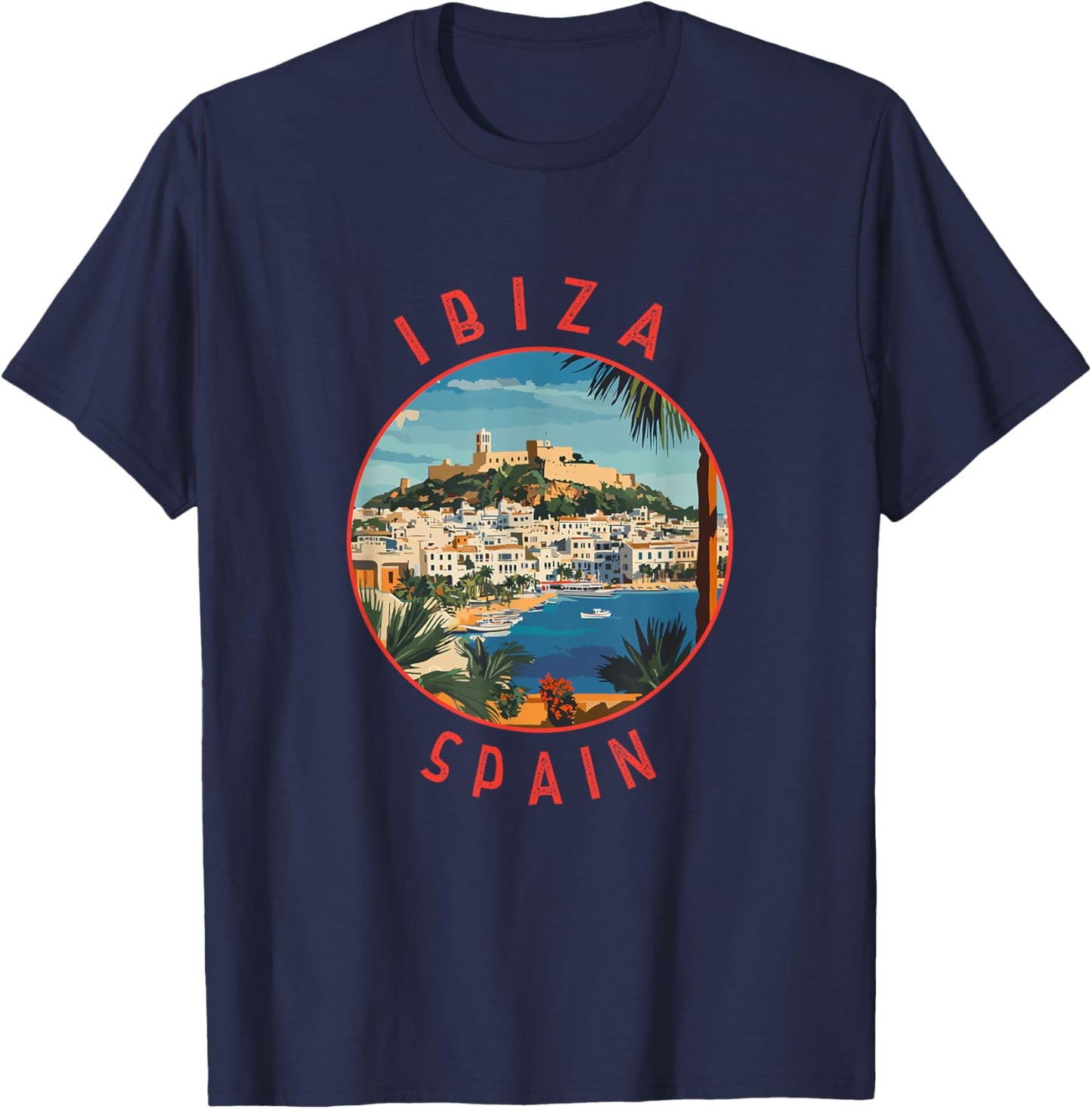 Ibiza Spain Retro Distressed Circle T-Shirt - T-Shirt | Navy