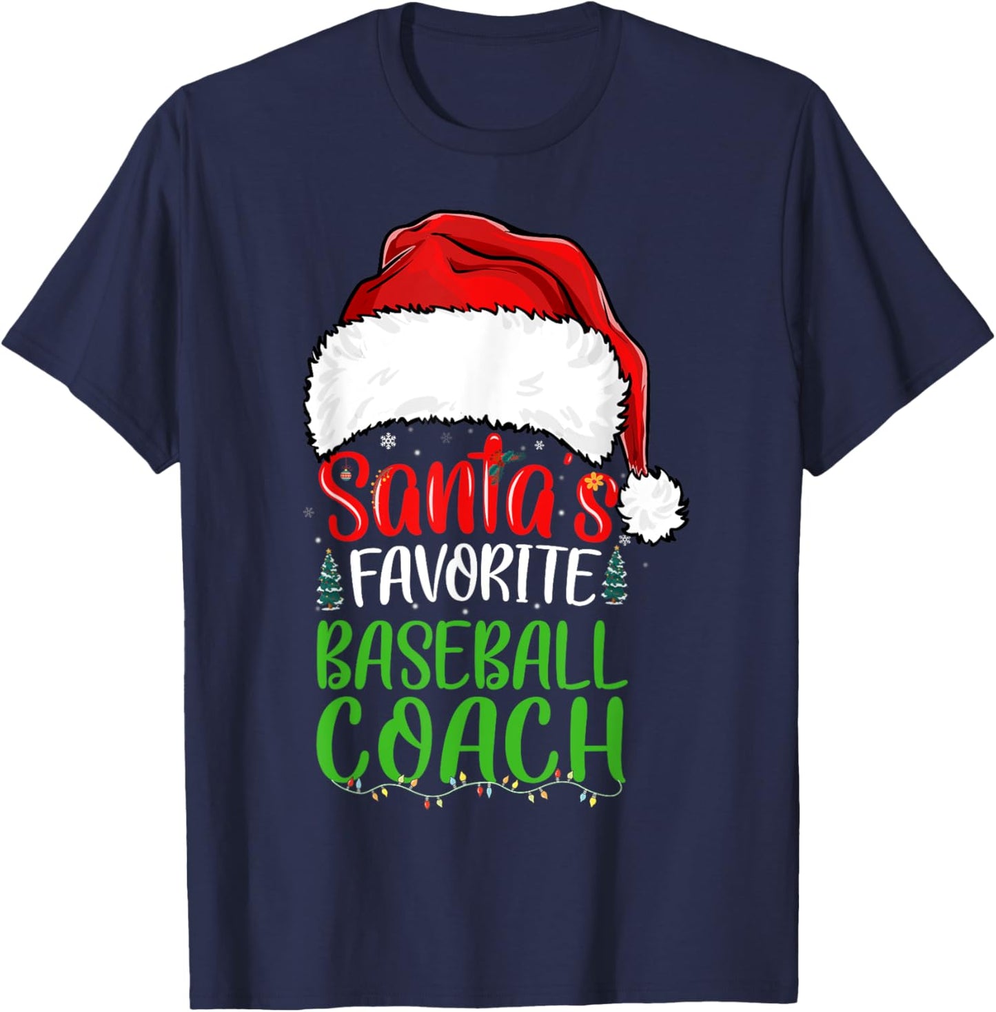Santa's Favorite Baseball Coach Funny Christmas T-Shirt - T-Shirt | Navy