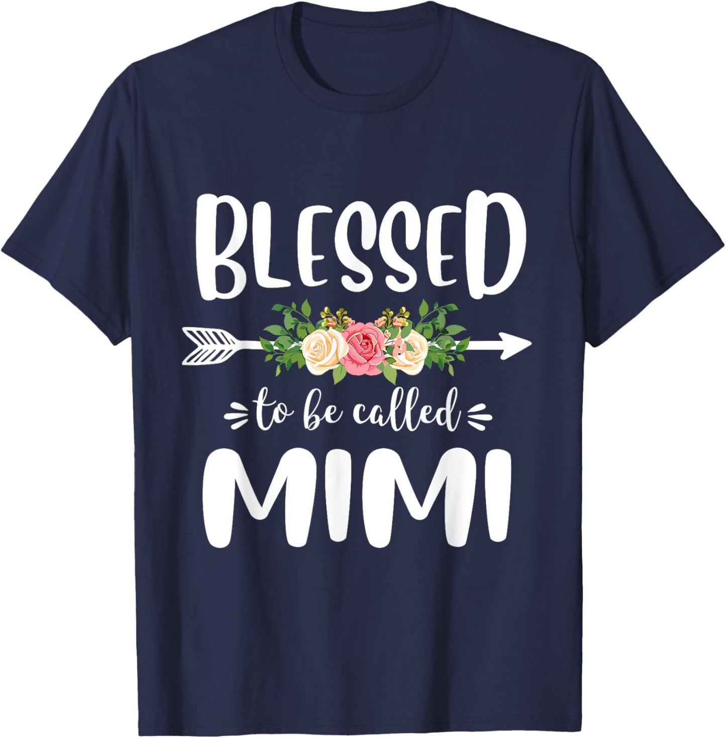 Blessed to be called Mimi Floral Arrow Design Mothers Day T-Shirt - T-Shirt | Navy