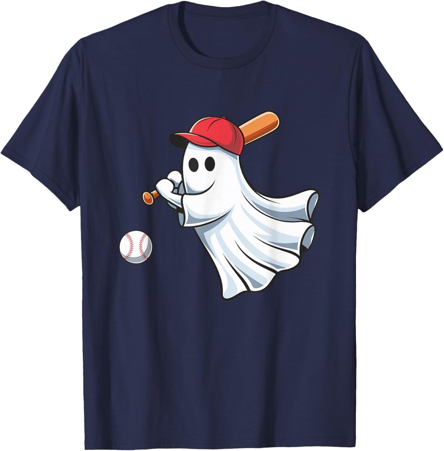 Ghost Playing Baseball Halloween Costume for Boys Kids T-Shirt - T-Shirt | Navy