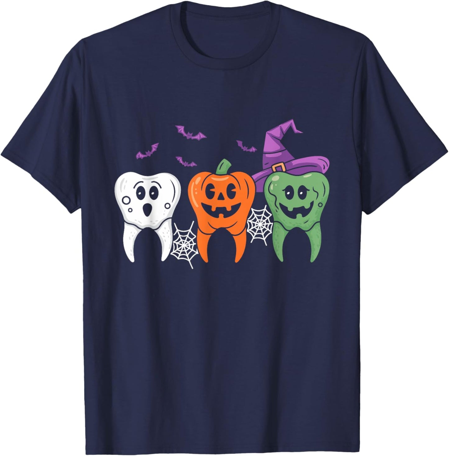 Teeth Ghost Pumpkin Witch Cute Dental Halloween Dentist T-Shirt - T-Shirt | Navy