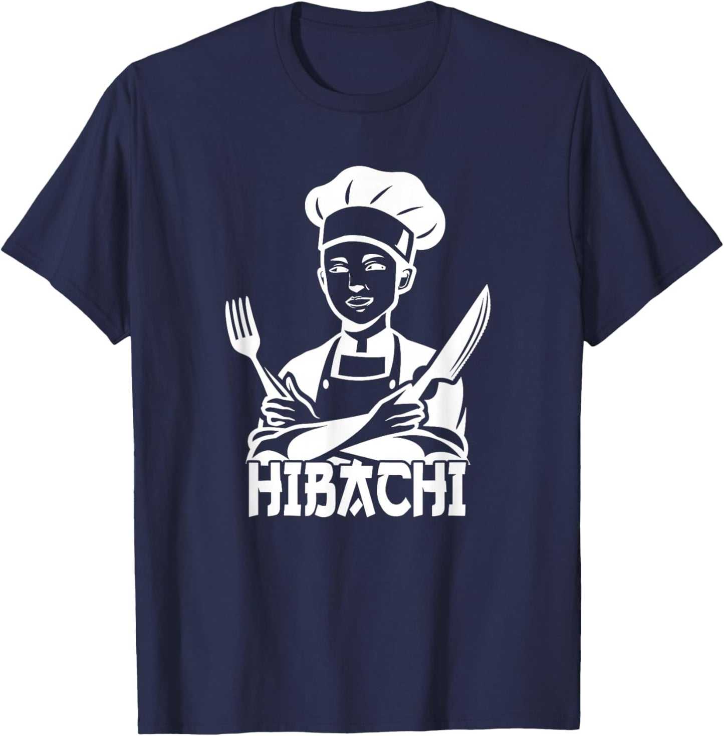 Hibachi Chef Knife Fork Culinary Art T-Shirt - T-Shirt | Navy
