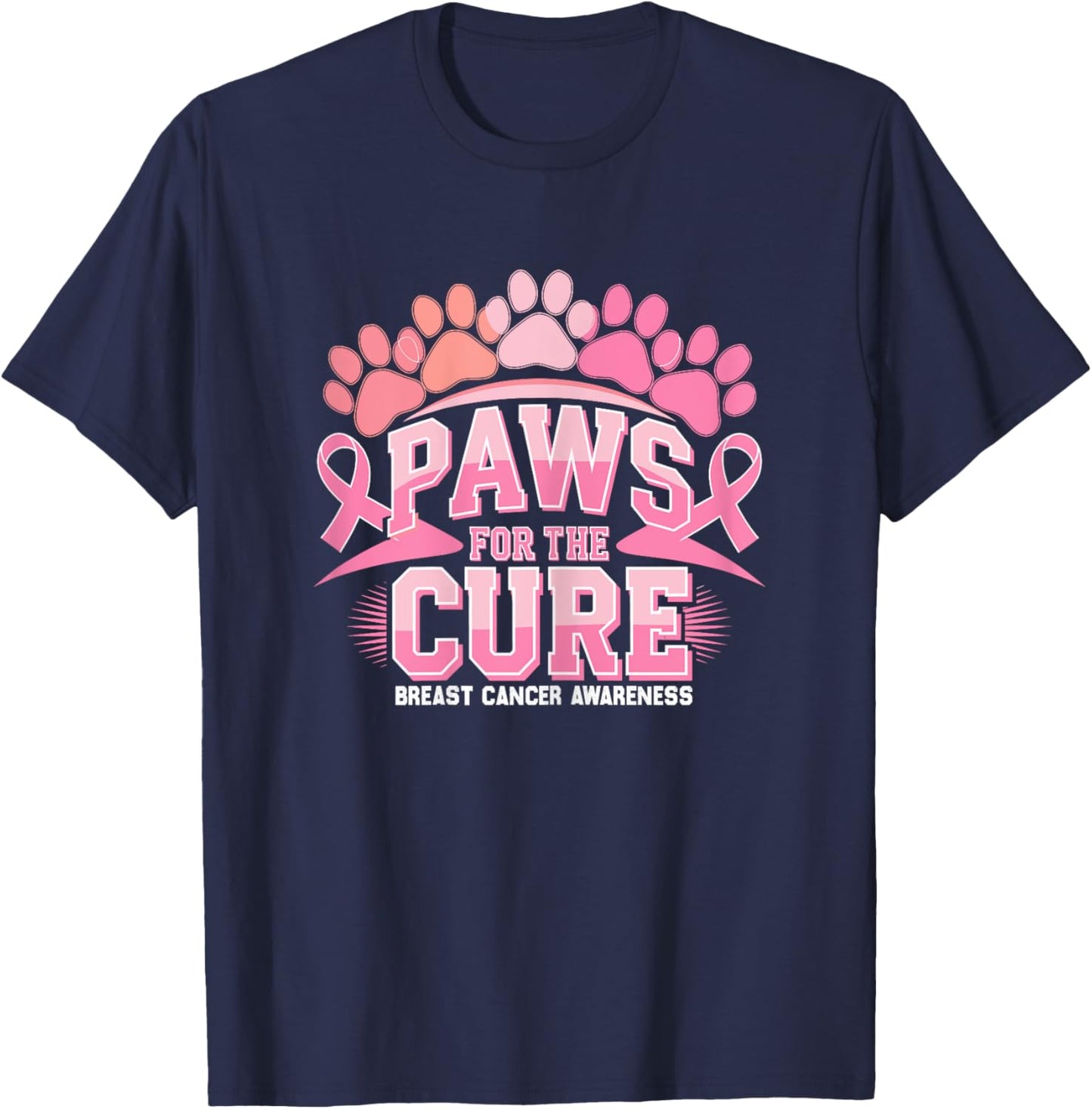 Paws For The Cure Breast Cancer Awareness Dog Cat Lover T-Shirt - T-Shirt | Navy