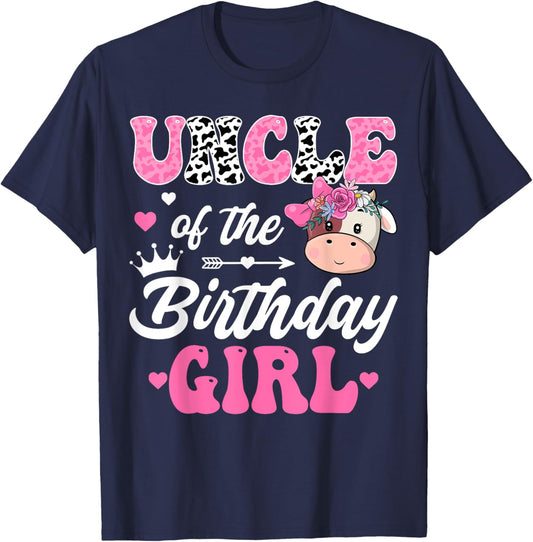 Uncle Of The Birthday Girl Farm Cow 1St Birthday Girl T-Shirt - T-Shirt | Navy