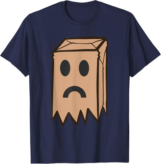Funny Brown Paper Bag With Face - Wearing a Brown Paper Bag T-Shirt - T-Shirt | Navy