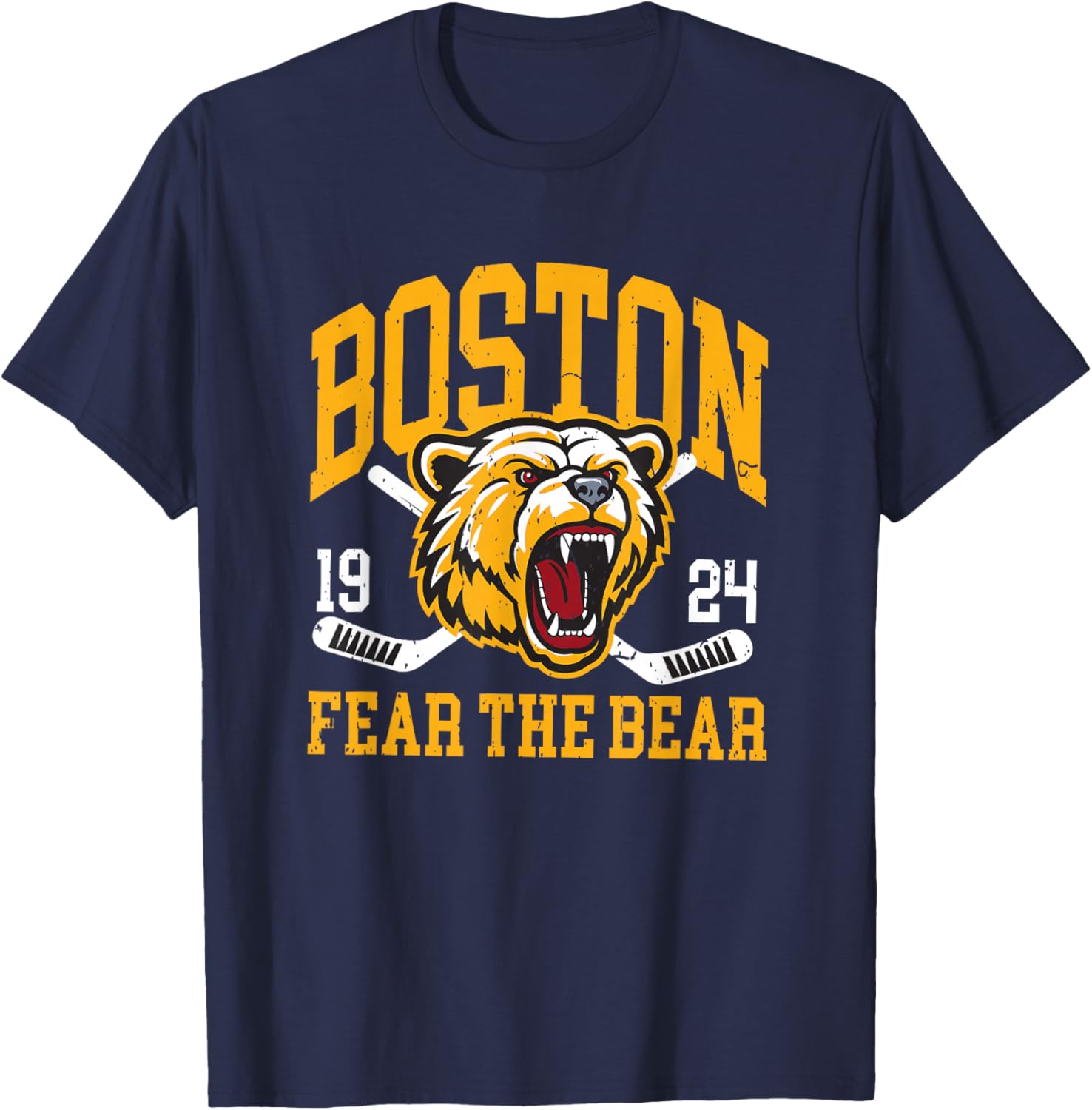 Boston Ice Hockey Fear the Bear T-Shirt - T-Shirt | Navy