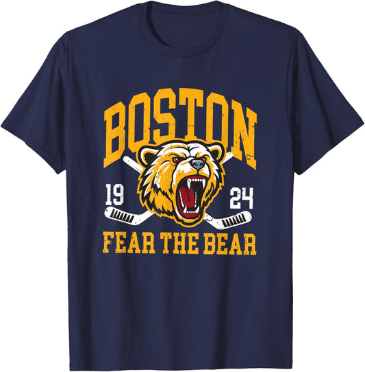 Boston Ice Hockey Fear the Bear T-Shirt - T-Shirt | Navy