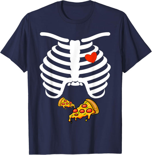 Skeleton Dad Pizza Funny Halloween Pregnancy Couples T-Shirt - T-Shirt | Navy