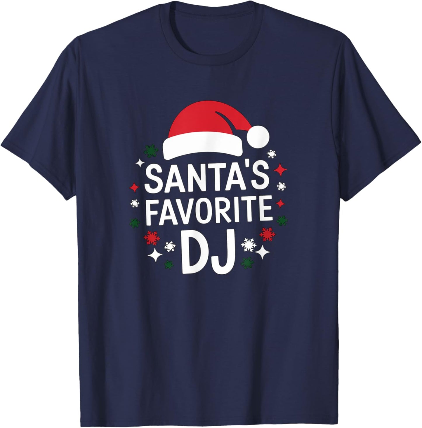 Christmas Santa's Favorite DJ Funny Xmas Deejay Disc Jockey T-Shirt - T-Shirt | Navy