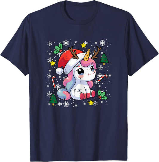 Christmas Unicorn Cute Magical Xmas Toddler Girls Kids Women T-Shirt - T-Shirt | Navy