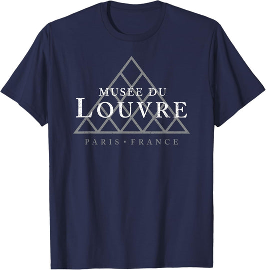 The Louvre Museum Paris France Large Pyramid Distressed T-Shirt - T-Shirt | Navy