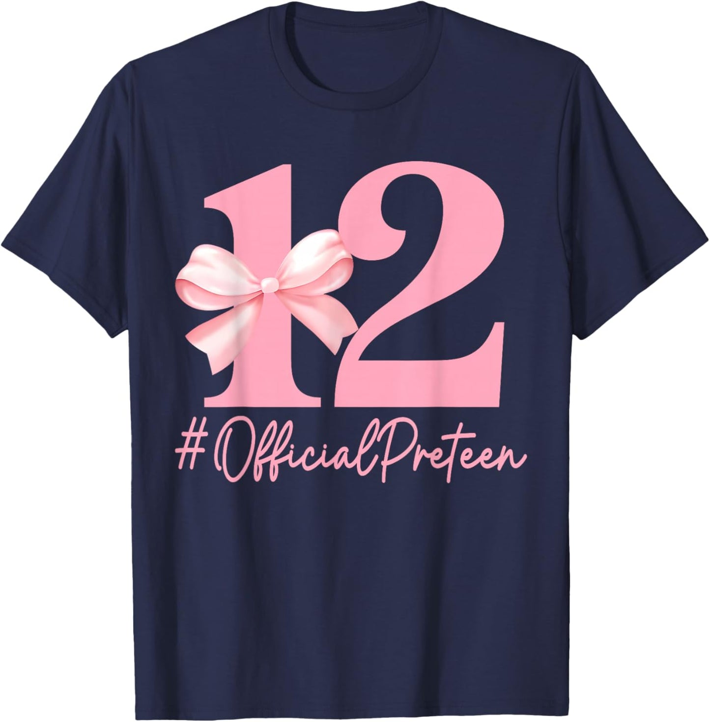 Birthday Girl Pink Coquette Bow 12 Year Old Aesthetic Girly T-Shirt - T-Shirt | Navy