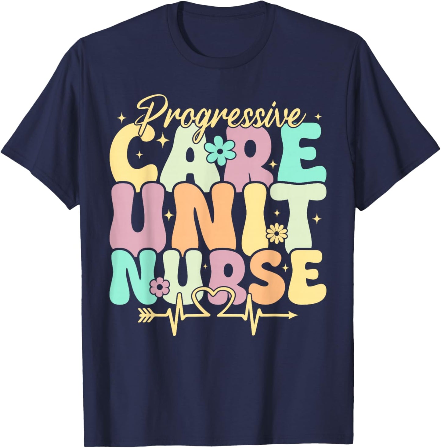 Progressive Care Unit Nurse PCU Nursing Appreciation Groovy T-Shirt - T-Shirt | Navy