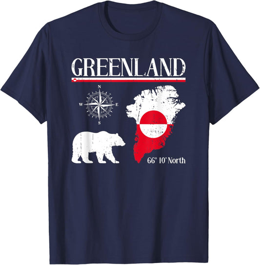 Greenland Icebear Compass Flag Map Greenland T-Shirt - T-Shirt | Navy