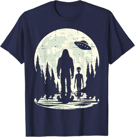 Alien Bigfoot Ufo Moon Funny Sasquatch Men Women Boys Kids T-Shirt - T-Shirt | Navy