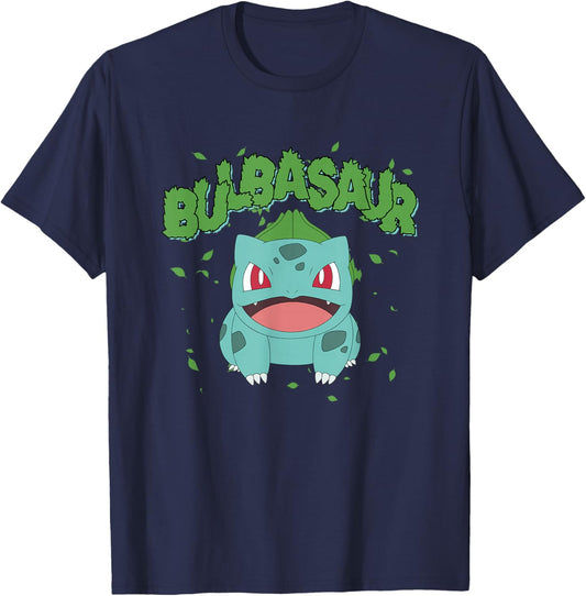 Pokémon Epic Bulbasaur Smiling Grass Type Big Chest Poster T-Shirt - T-Shirt | Navy