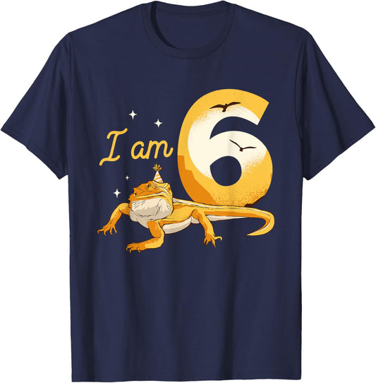 I Am 6 Years Old Bearded Dragon Reptile Themed 6th Birthday T-Shirt - T-Shirt | Navy