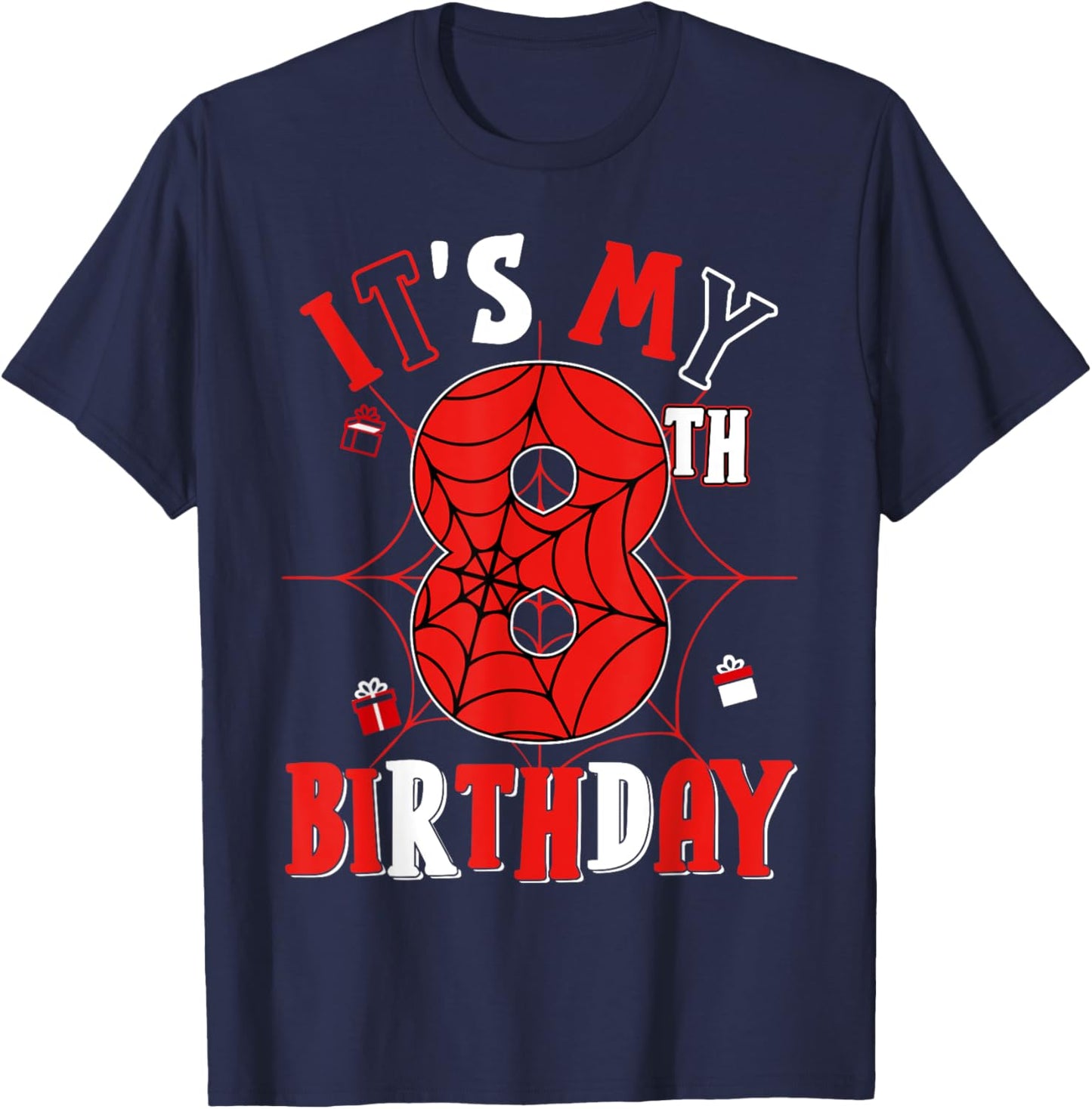 Birthday Party Spider Web Costume It's My 8th Birthday T-Shirt - T-Shirt | Navy